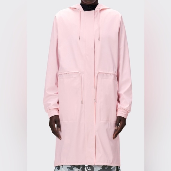 NWT Rains String Hooded Parka Spring Fall Rain Jacket Women Candy Pink Small - Picture 2 of 10